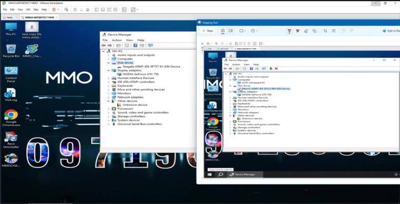 So sánh thông số sau khi đổ thông tin mấy ảo qua phần mềm MMO ANTIDETECT VMWARE