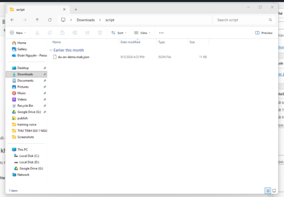 Mỗi project Automation sau khi lưu sẽ trở thành một file .mab.json để bạn mở lại và dùng tiếp
