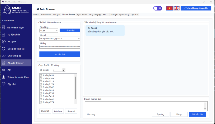 AI Auto Browser tự động thao tác trên nhiều profile đã chọn