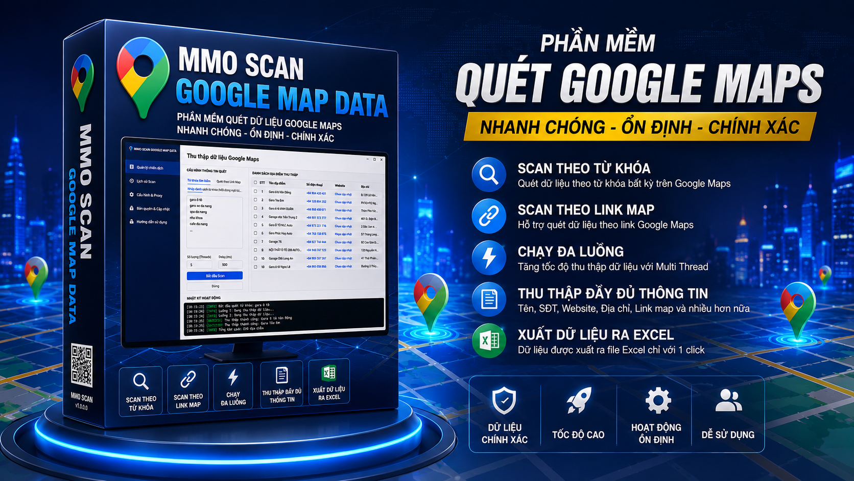 MMO SCAN GOOGLE MAP DATA – Phần mềm quét dữ liệu Google Maps đa lĩnh vực, tốc độ cao