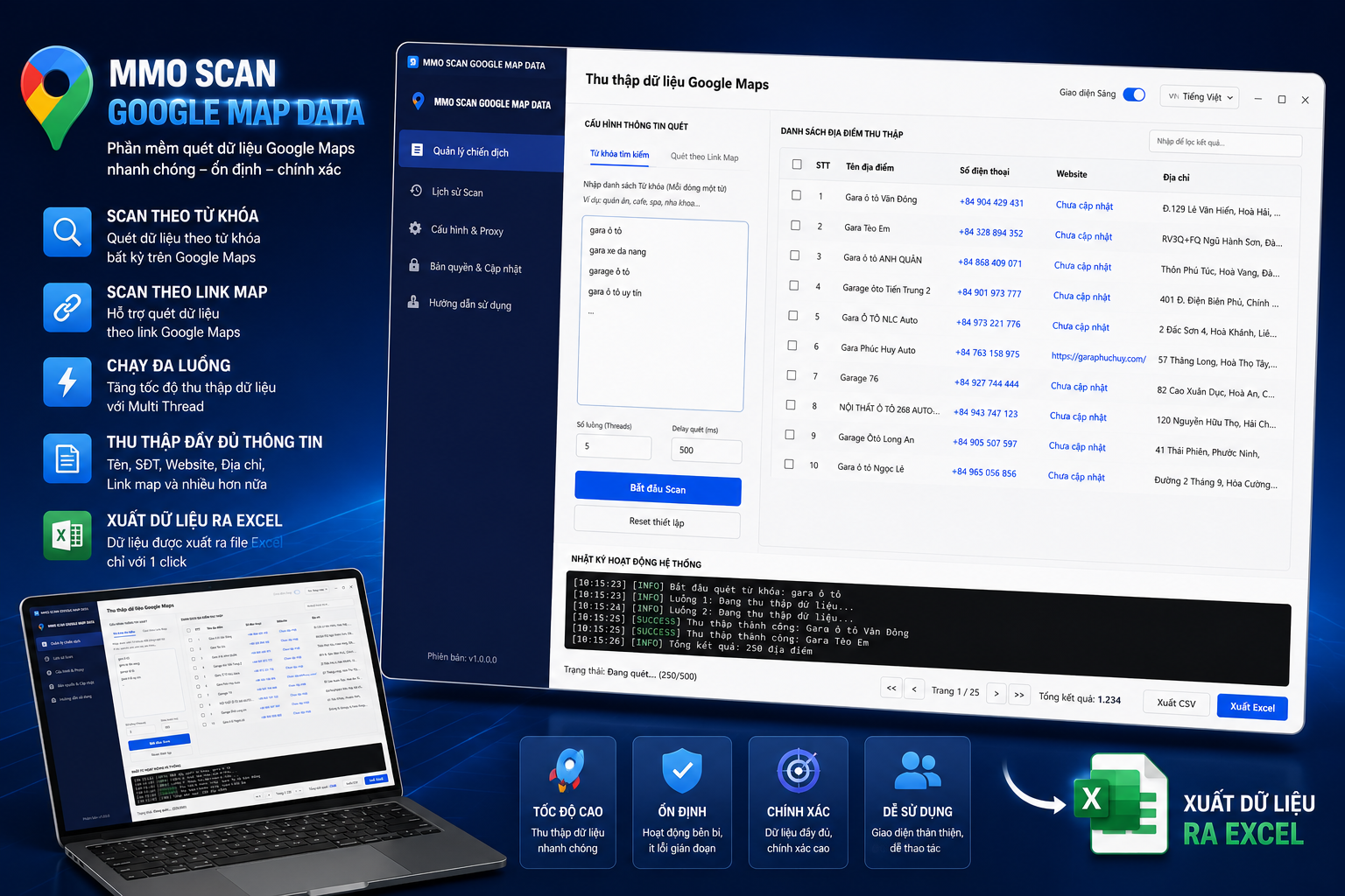 MMO SCAN GOOGLE MAP DATA – Phần mềm quét dữ liệu Google Maps đa lĩnh vực, tốc độ cao - Ảnh 2