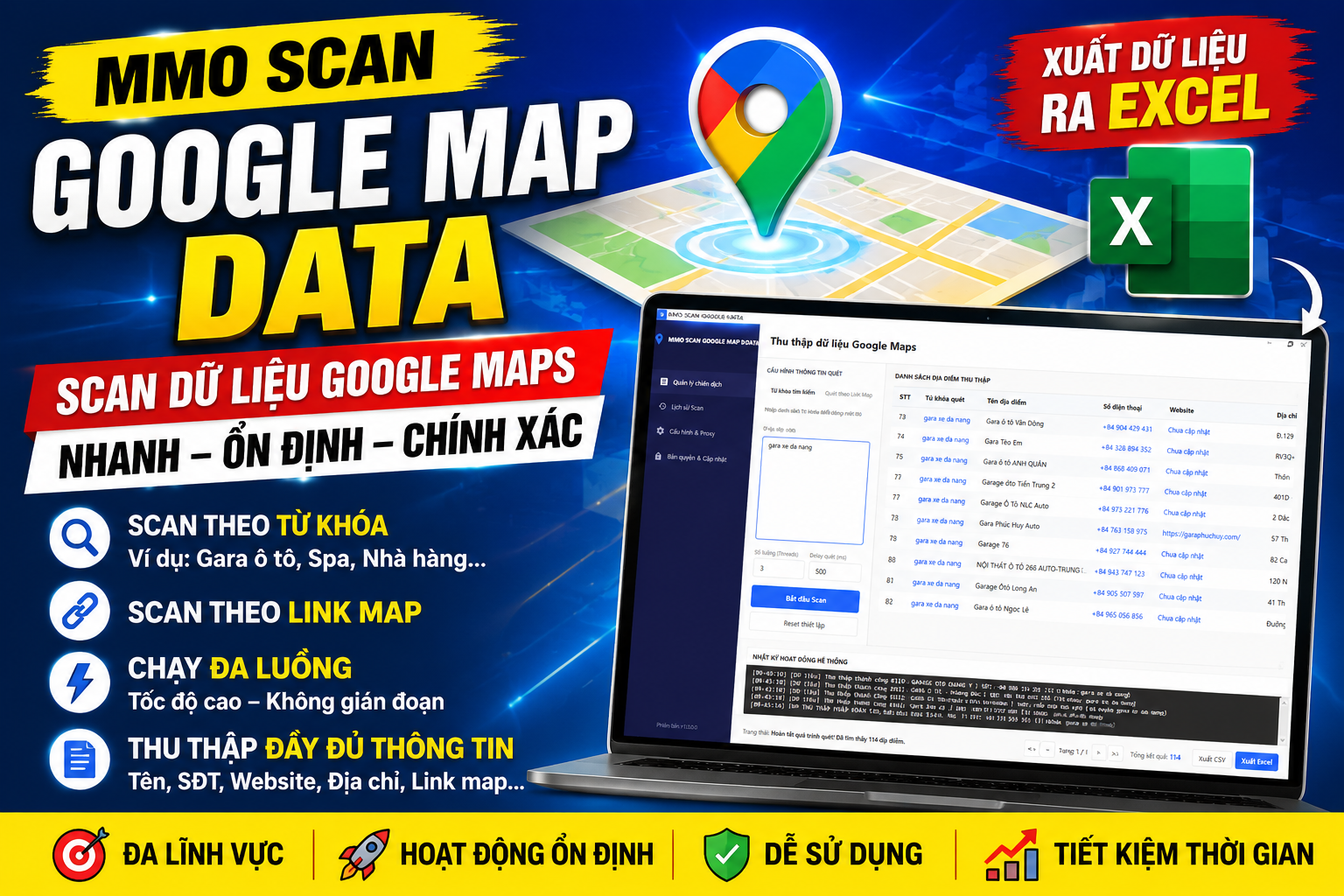MMO SCAN GOOGLE MAP DATA – Phần mềm quét dữ liệu Google Maps đa lĩnh vực, tốc độ cao - Ảnh 3